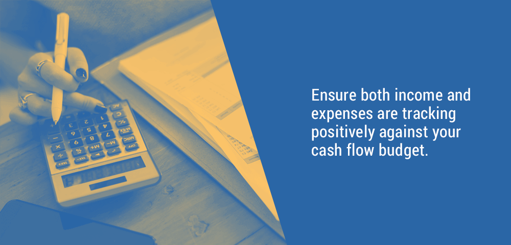 ensure income and and expenses are tracking against cash flow budget