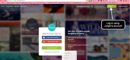 open canva.com and log in