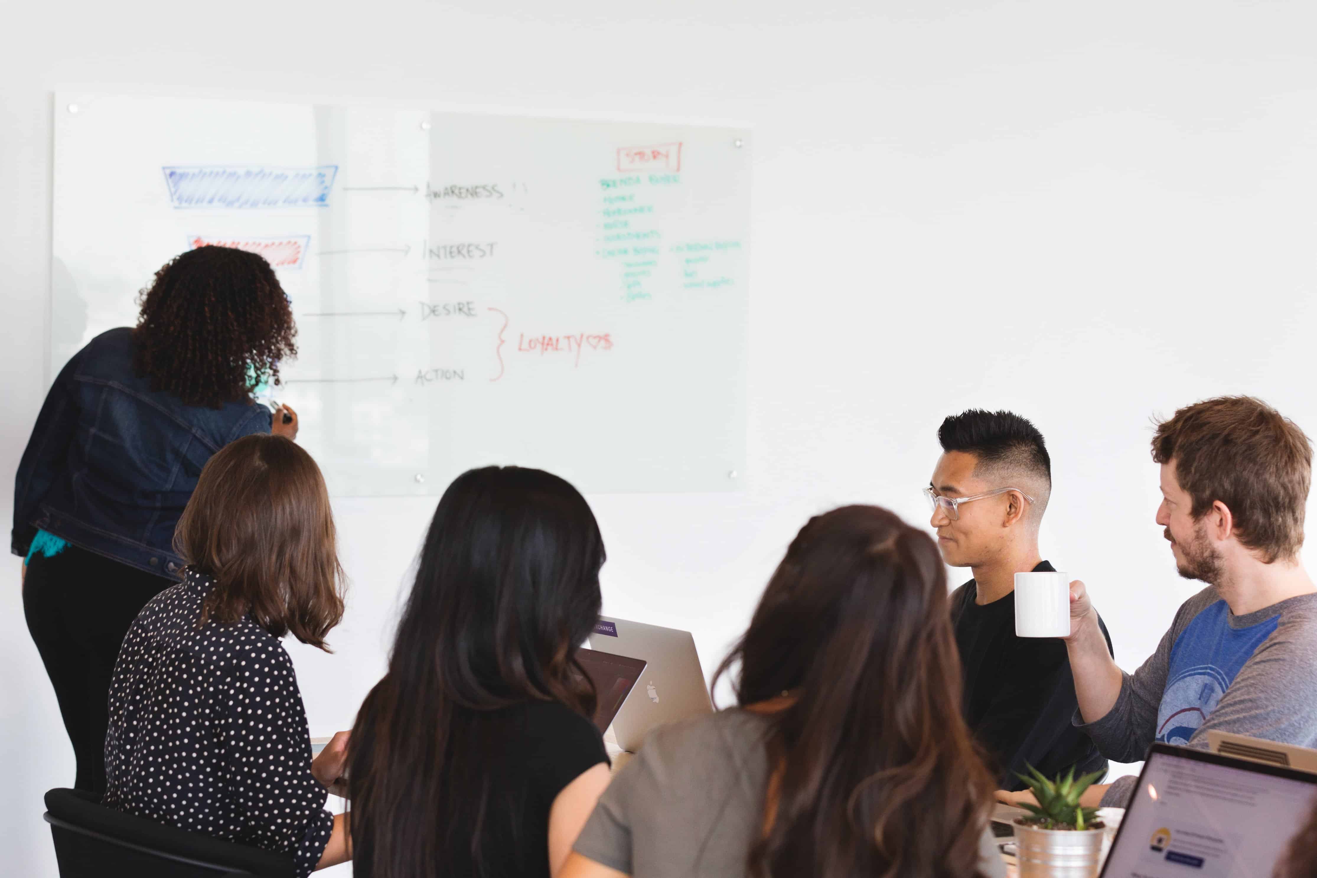 team meeting in white room