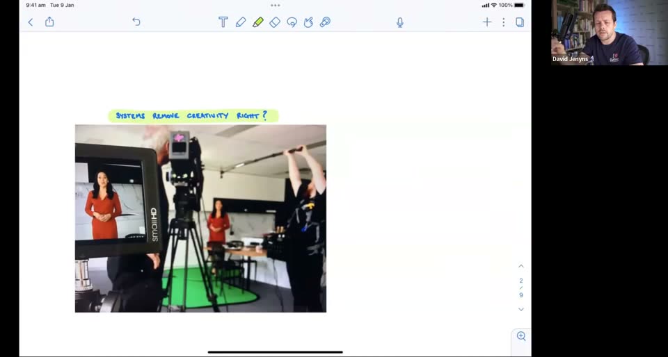 Systems remove creativity, right? Photo of a busy video shoot set