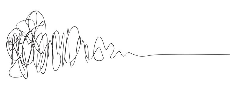 A tangled line that straightens out into a clear one